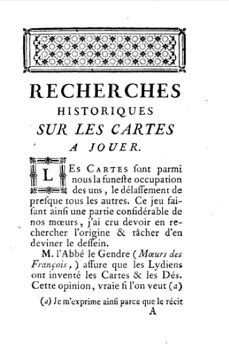 Jean-Baptiste Bullet, Recherches historiques sur les cartes ? jouer (1757)