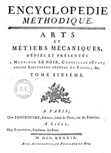 Jacques Lacombe, Encyclopédie méthodique. Arts et métiers mécaniques (1782-1791)